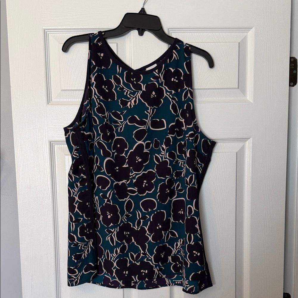 CAbi Floral Tank Top - Teal and Purple, XL